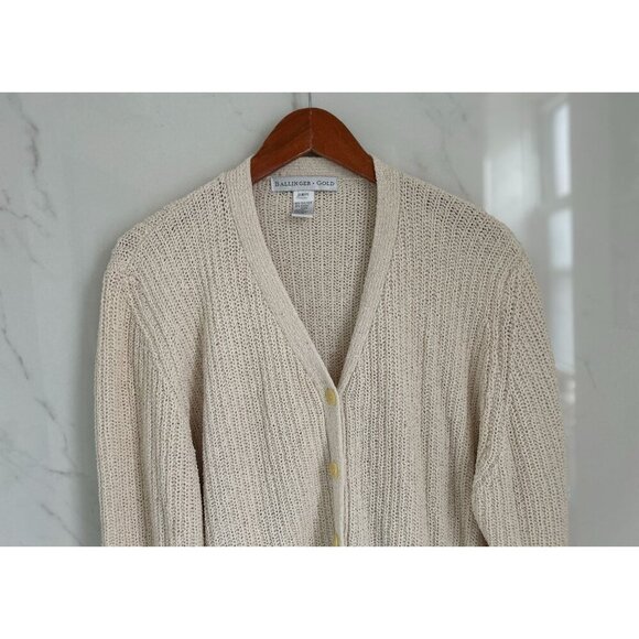 Ballinger Gold Silk Blend Beige Knit Cardigan Sweater Long Sleeve - Picture 2 of 7